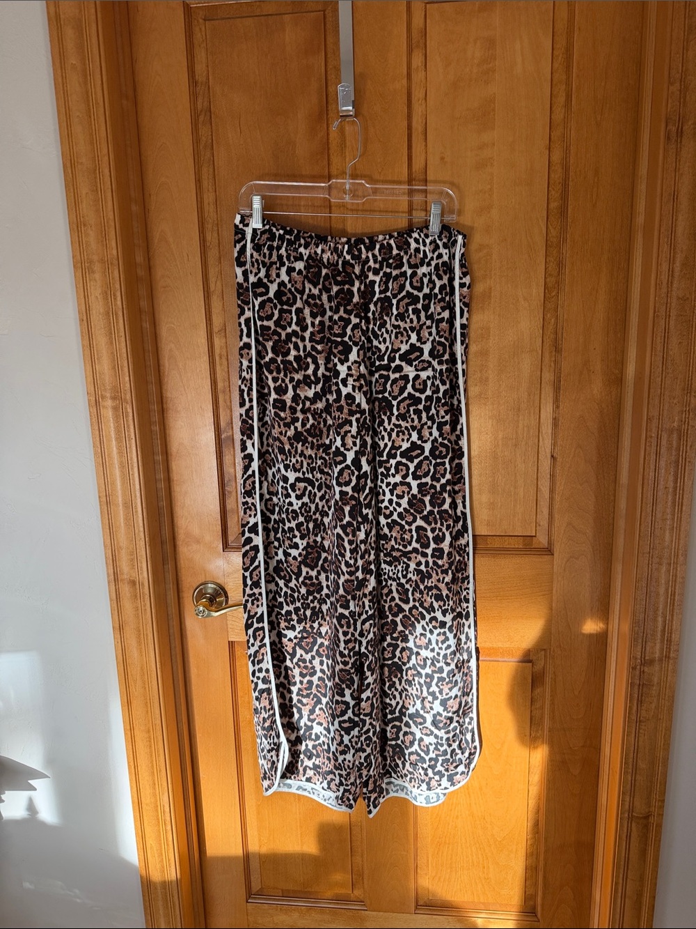 aerie Leopard Print Wide-Leg Pants with White Side Stripe